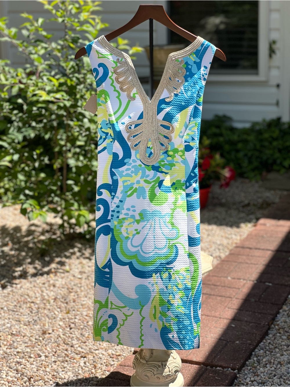 Lilly Pulitzer Blue, Green & White Printed Midi Dress